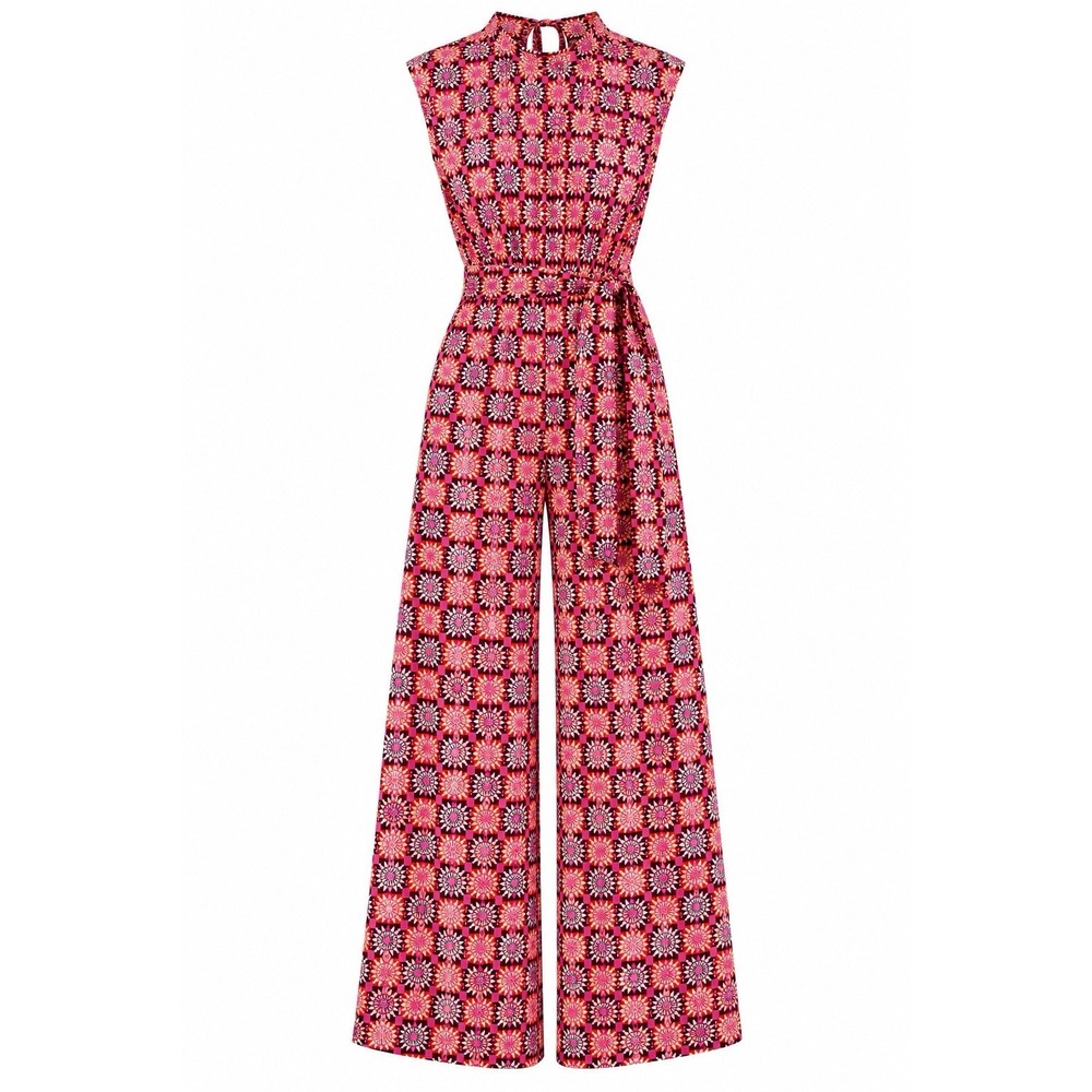 Free People Vibe Check Jumpsuit M Red Retro Print Wide Leg NWT $148